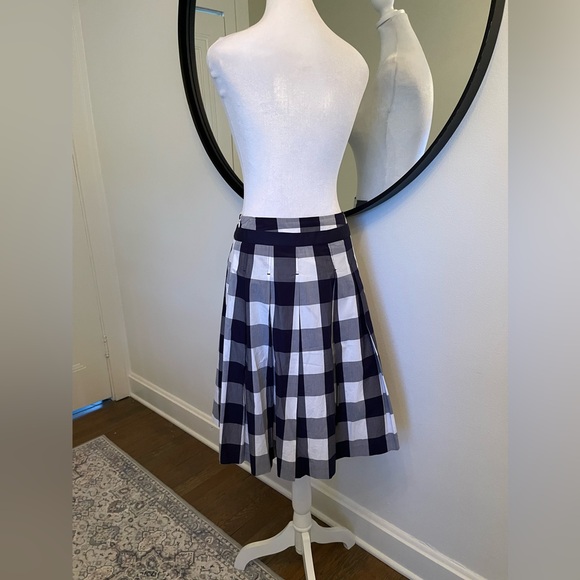 Boden Women's Gingham Plaid Pleated Skirt Size 4 Blue White Side Zipper - Picture 4 of 7